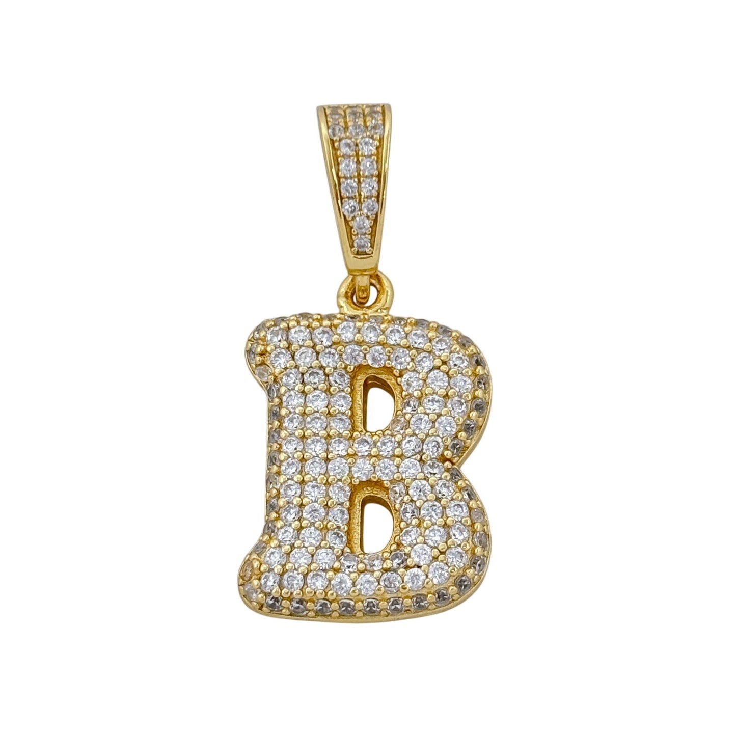 Vintage Gold-Tone Sterling Silver 925 Cubic Zirconia Letter B Pendant