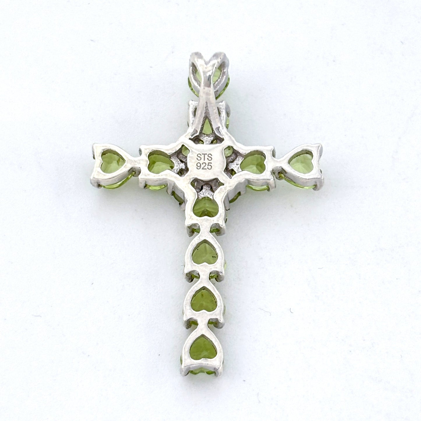 Vintage Sterling Silver 925 Heart Peridot Cross Pendant