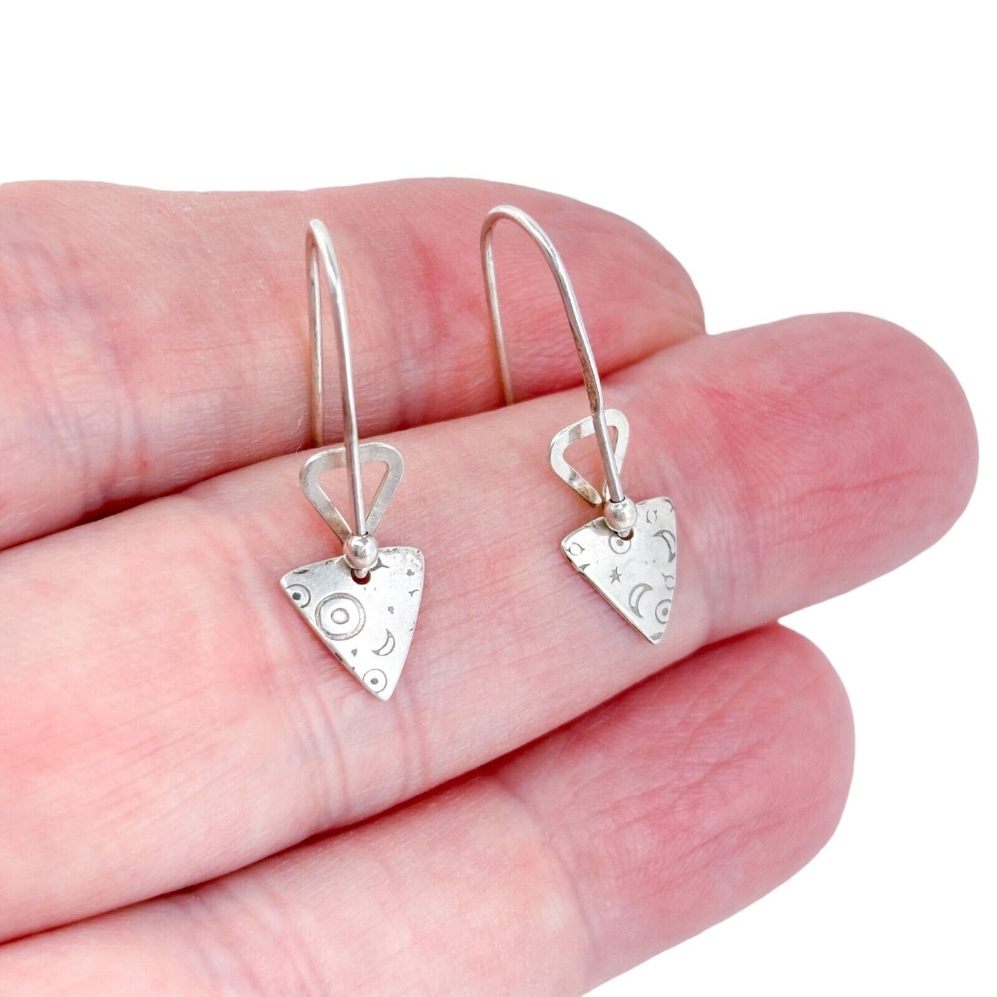 Vintage Sterling Silver 925 Etched Triangle Dangle Earrings