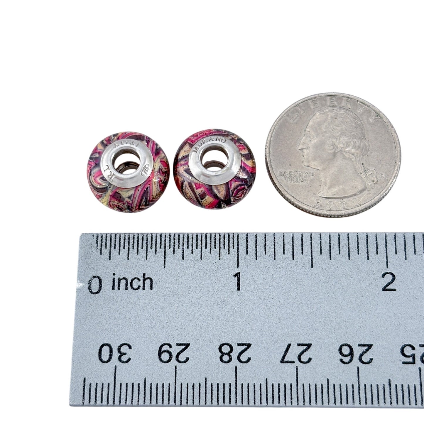 Vintage Sterling Silver 925 Pink Murano Glitter Glass Charm Bead