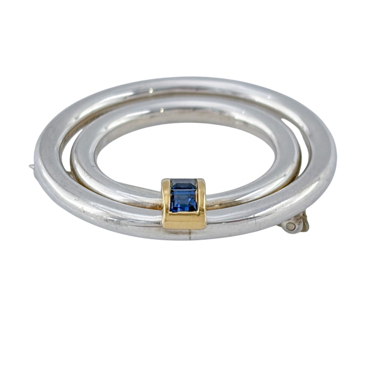 Tiffany and Co 1986 Sterling Silver 18K Gold Sapphire Back to Glamour Brooch