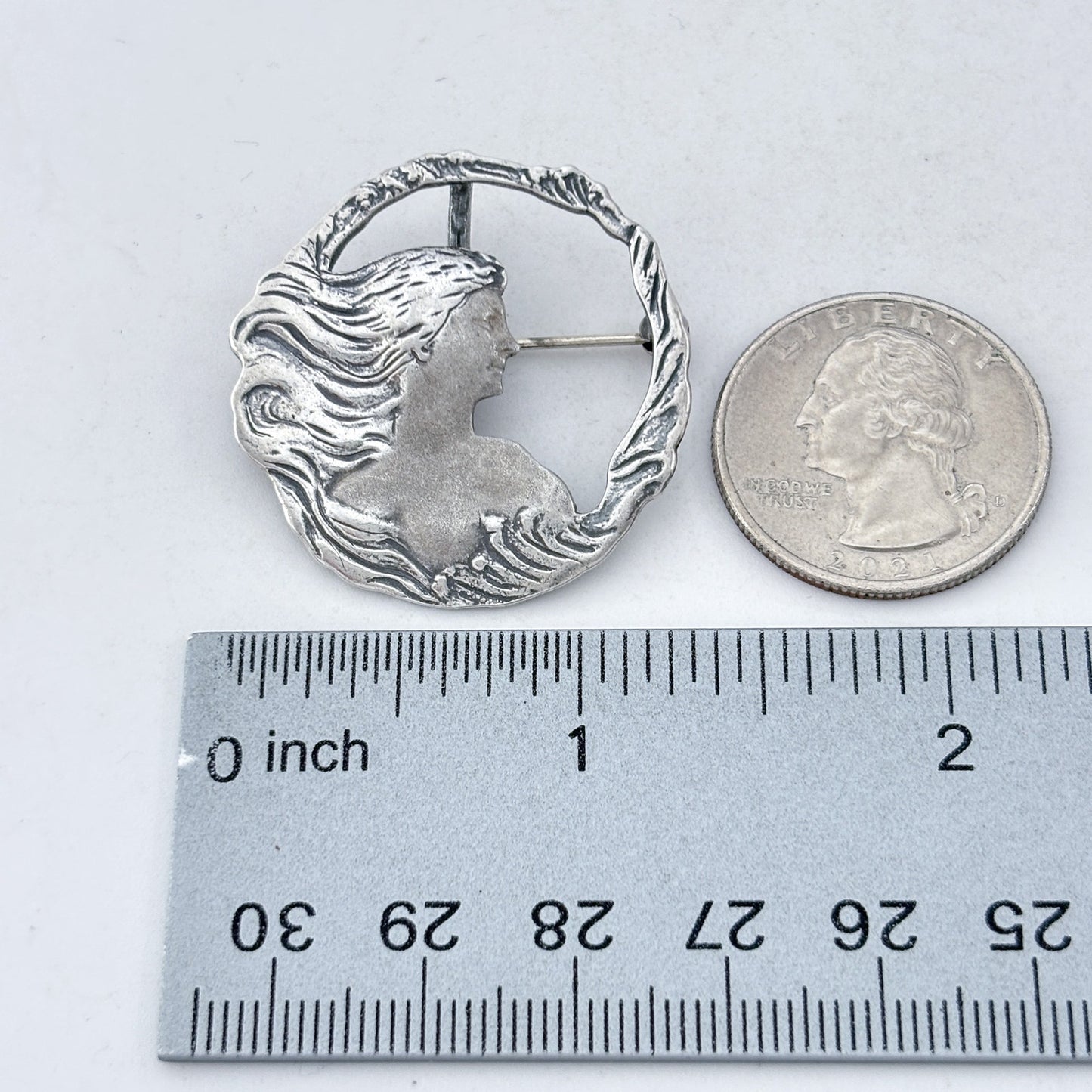Vintage Sterling Silver 925 Woman Profile Brooch Pendant