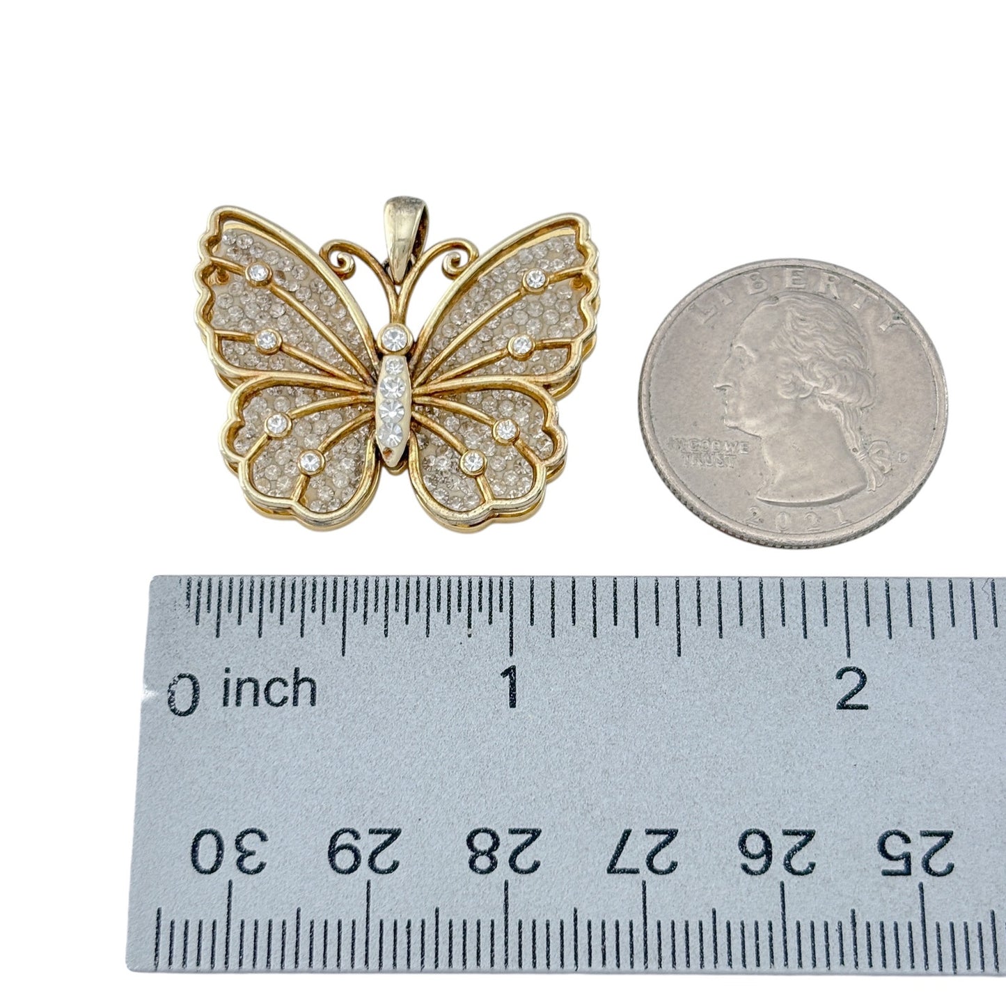 Vintage Gold-Tone Sterling Silver 925 Cubic Zirconia Butterfly Pendant