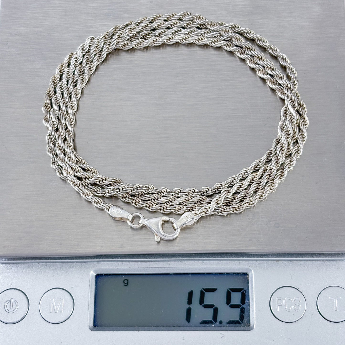 Vintage Italian Sterling Silver 925 Rope Link Chain Necklace 30"