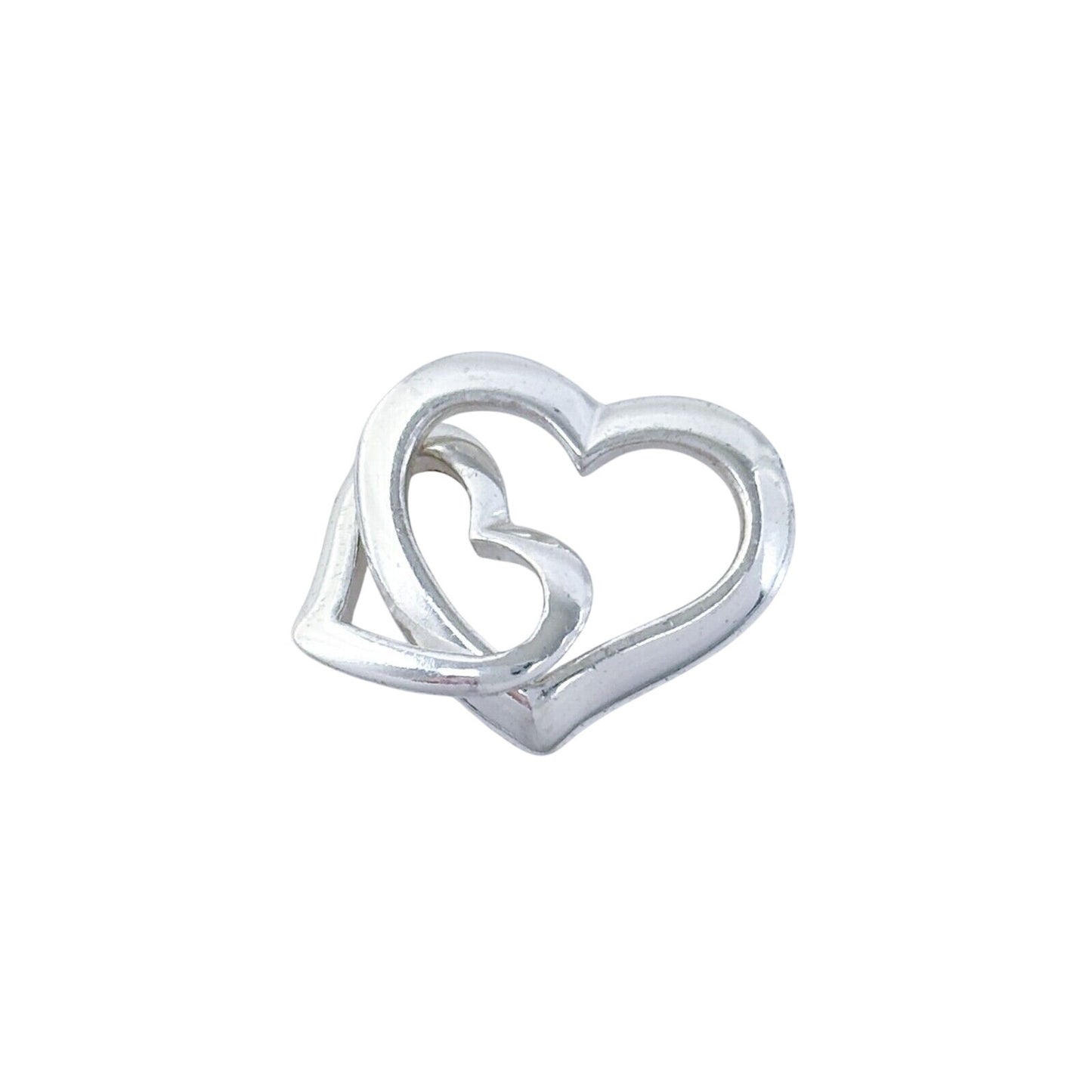 Vintage Sterling Silver 925 Interlocking Double Heart Charm Pendant