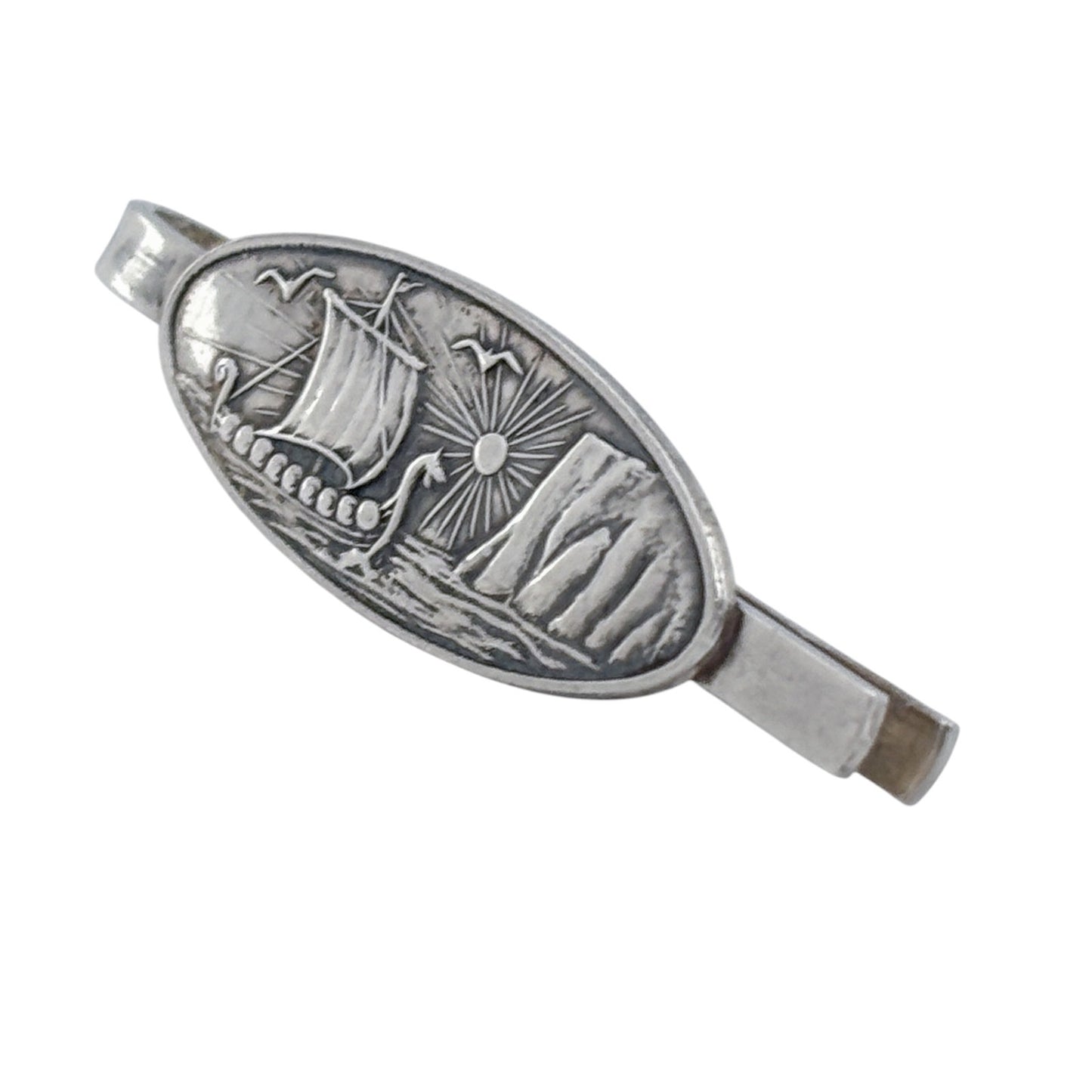 Vintage 830 Silver Viking Ship Tie Clip