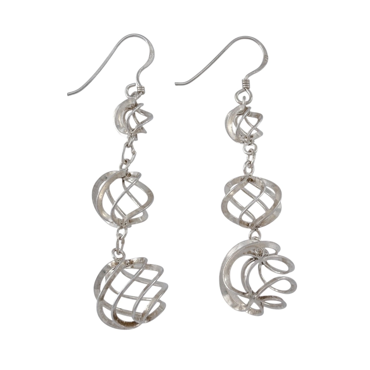 Vintage Sterling Silver 925 Graduated Swirl Dangle Earrings