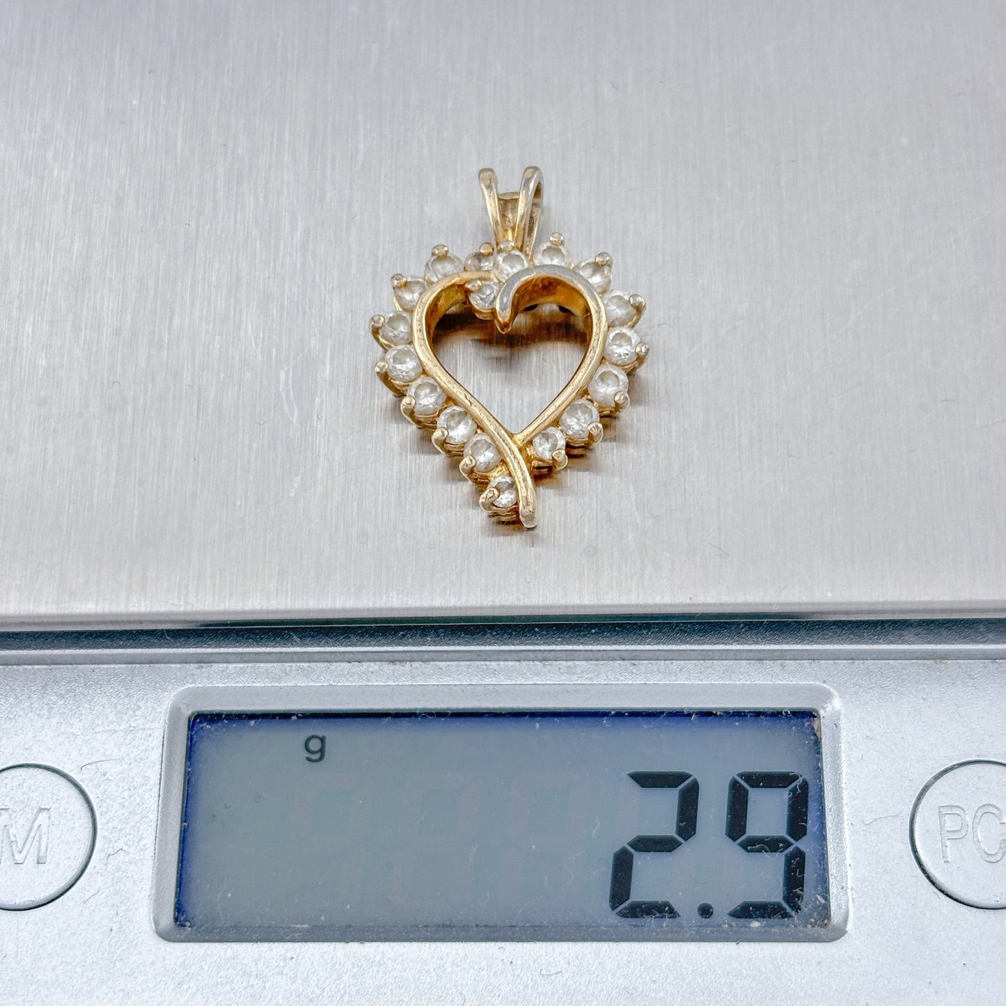 Vintage Gold-Tone Sterling Silver 925 Cubic Zirconia Heart Pendant
