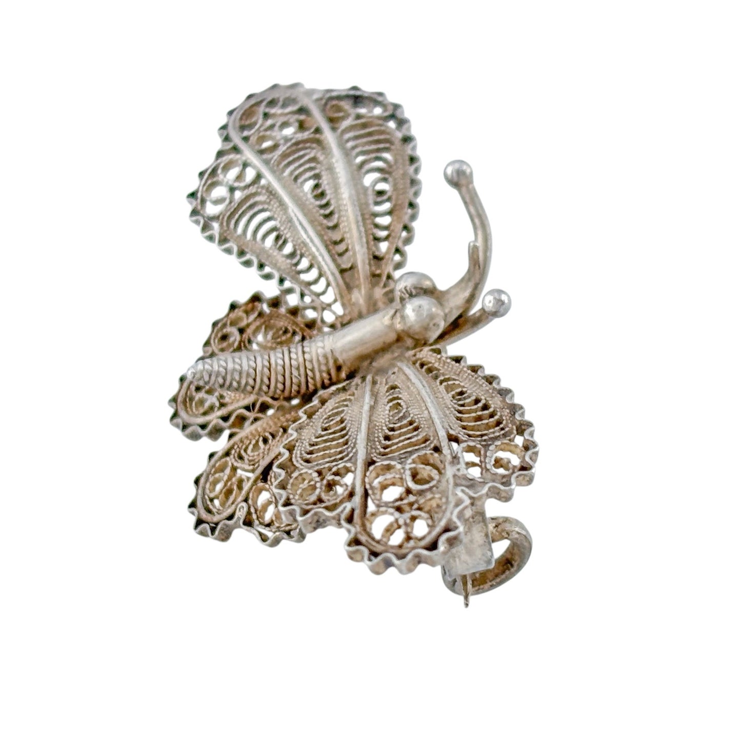 Vintage Sterling Silver 800 Filigree Butterfly Brooch