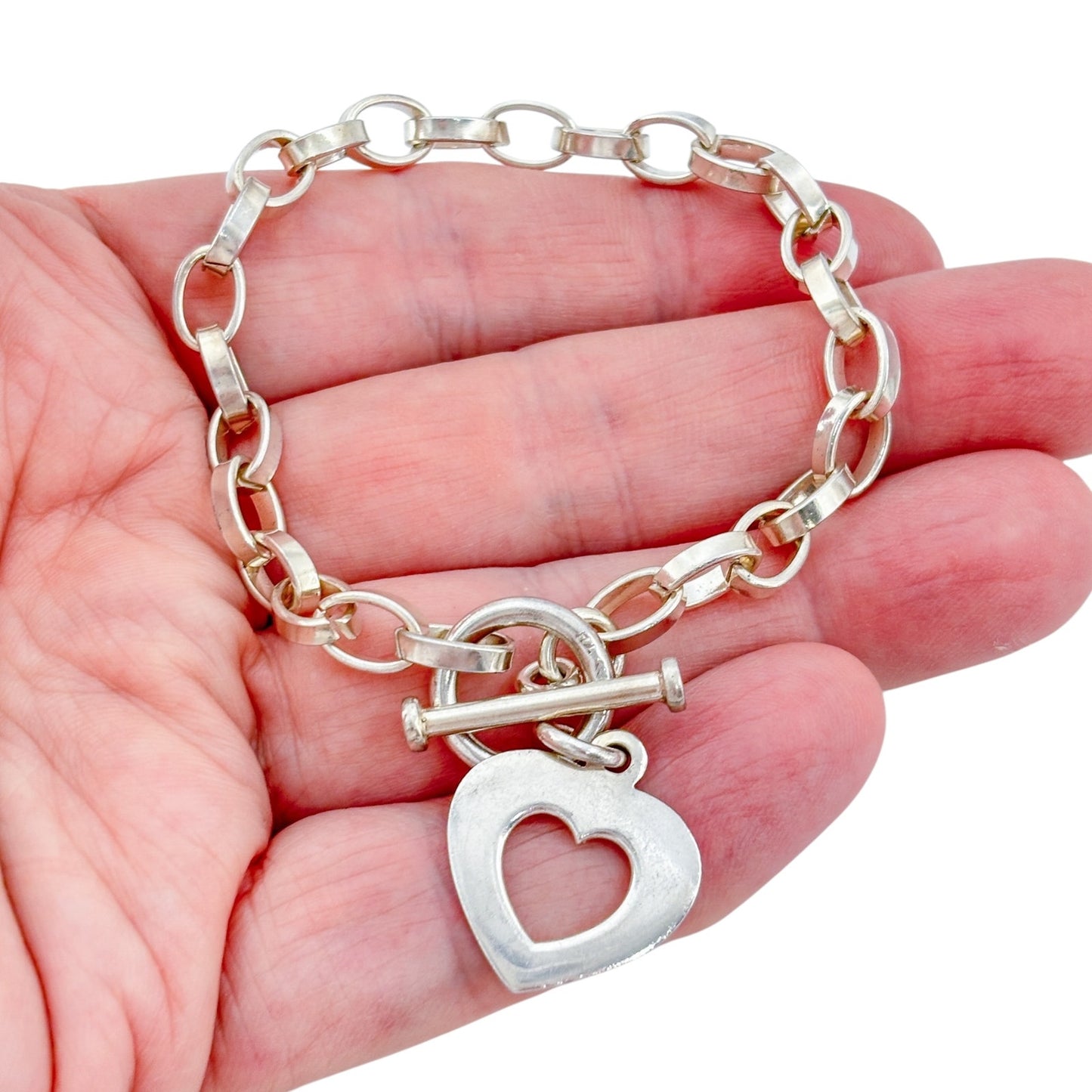 Vintage Silpada Sterling Silver 925 Heart Toggle Bracelet 7.5" B0992