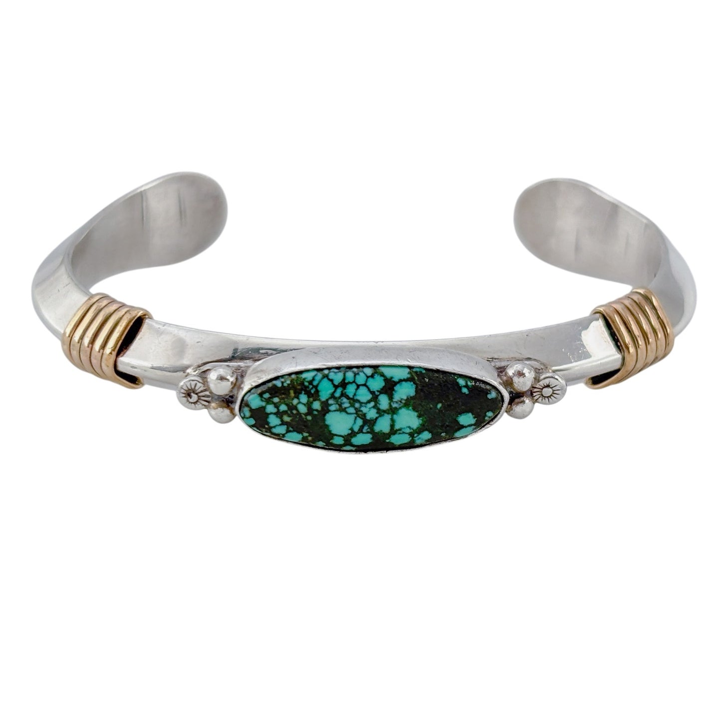 Vintage E. Piaso Navajo Sterling Silver 925 Black Web Turquoise Cuff Bracelet 6"