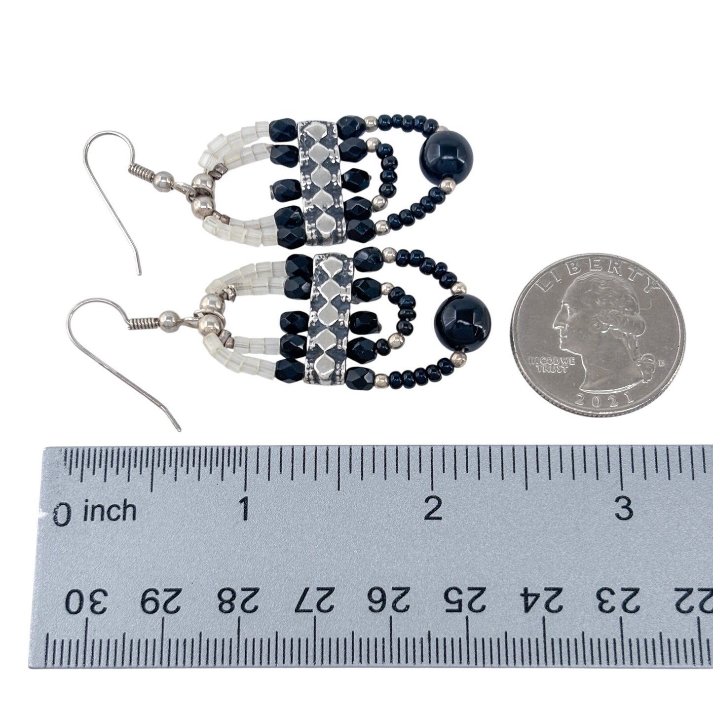 Vintage Sterling Silver 925 Black Crystal Beaded Earrings