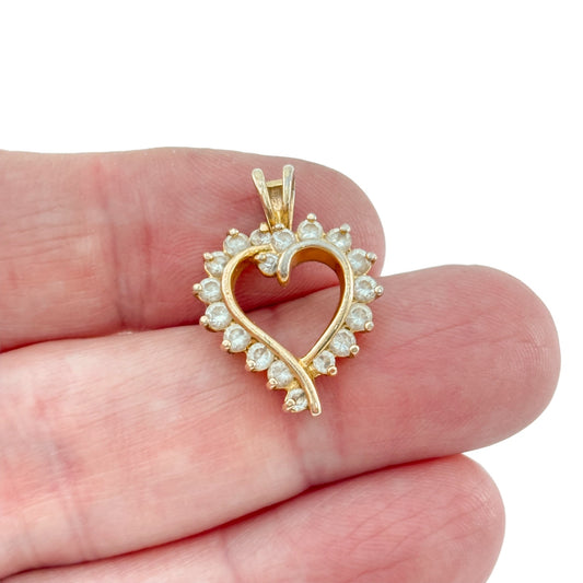 Vintage Gold-Tone Sterling Silver 925 Cubic Zirconia Heart Pendant
