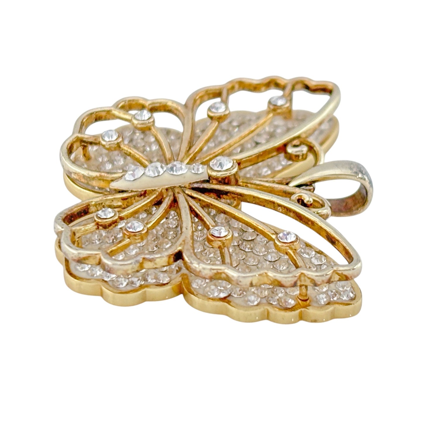 Vintage Gold-Tone Sterling Silver 925 Cubic Zirconia Butterfly Pendant