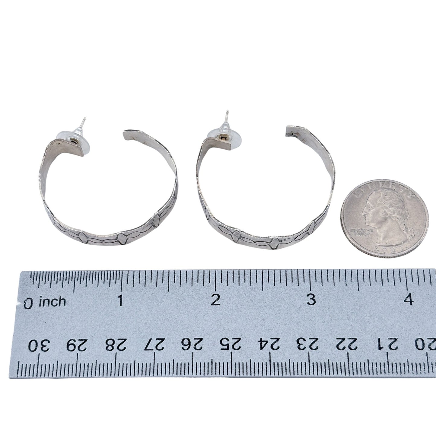 Vintage Sterling Silver 925 Hand Stamped Hoop Earrings