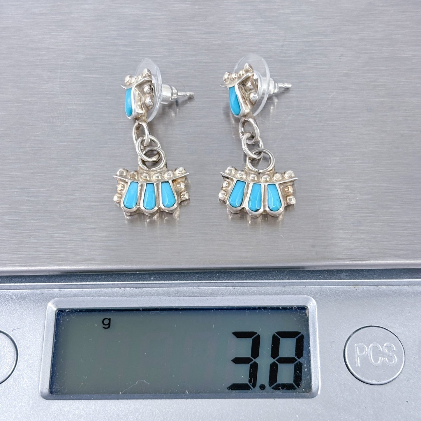 Vintage Sterling Silver 925 Zuni Petit Point Turquoise Earrings