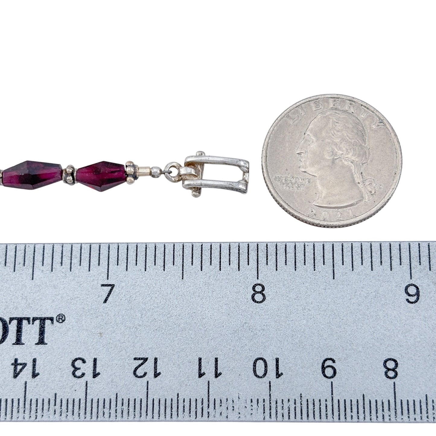 Vintage Sterling Silver 925 Garnet Toggle Bracelet 8"