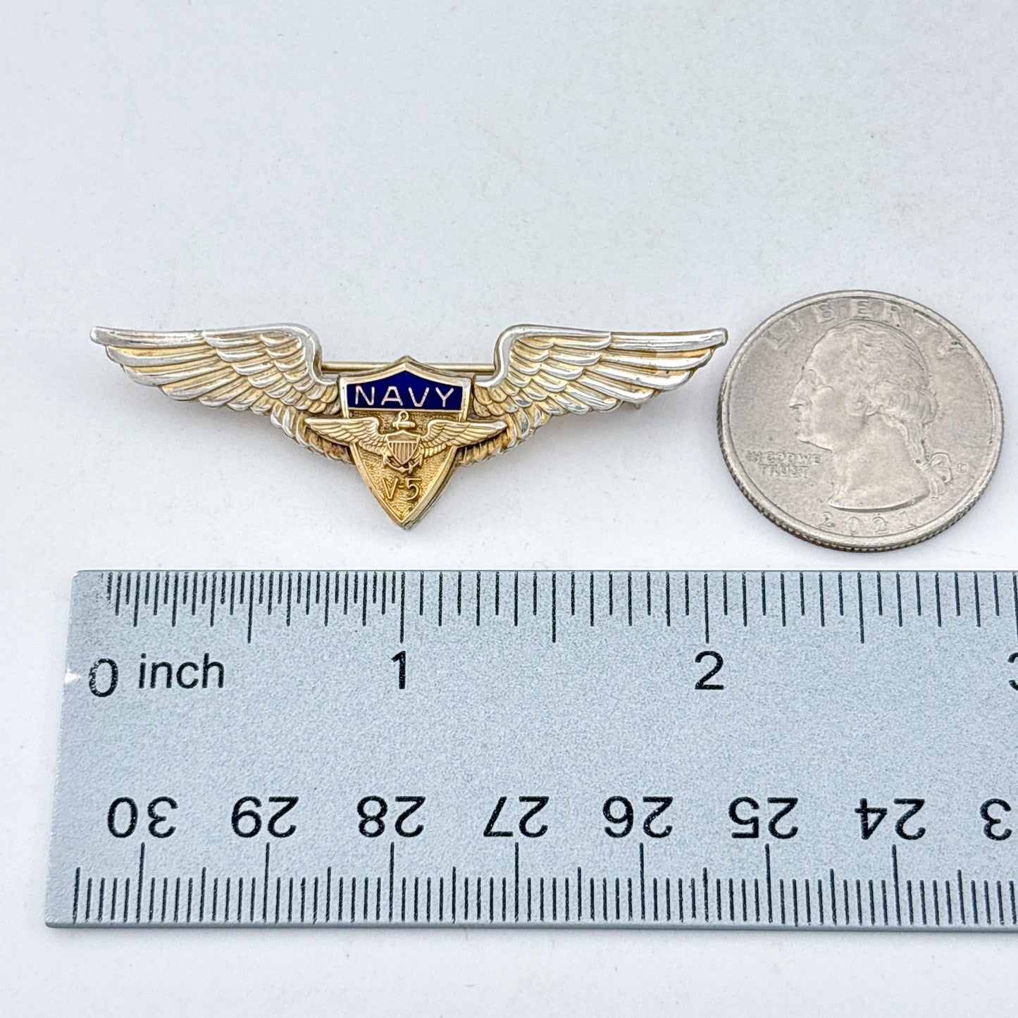 Vintage Gold-FilledSterling Silver 925 Navy V5 Pilot Wing Brooch