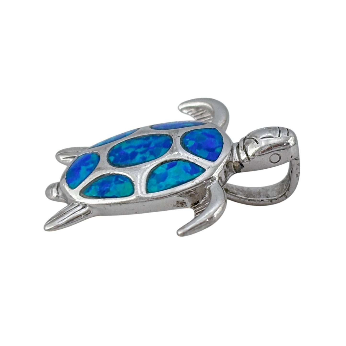 Vintage Sterling Silver 925 Blue Opal Turtle Pendant