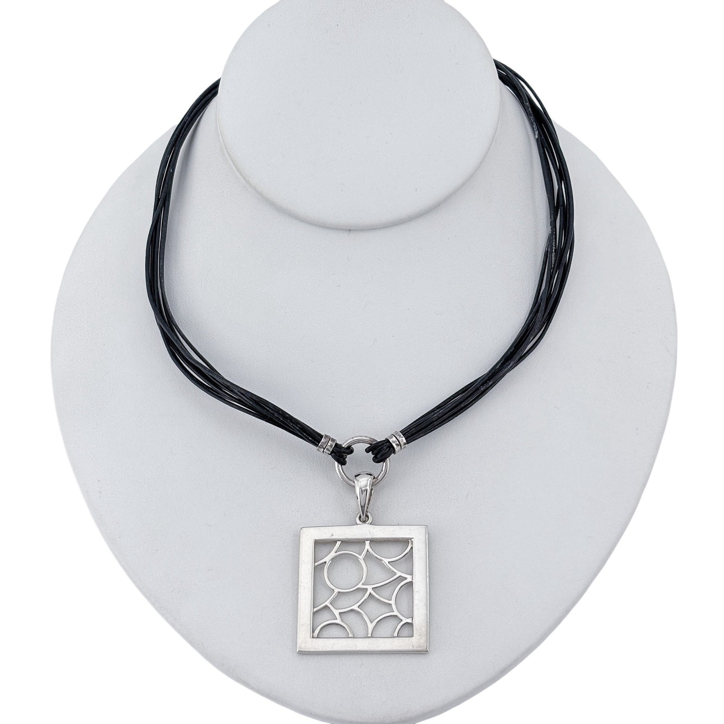 Vintage Sterling Silver 925 Openwork Square Pendant Necklace 16"