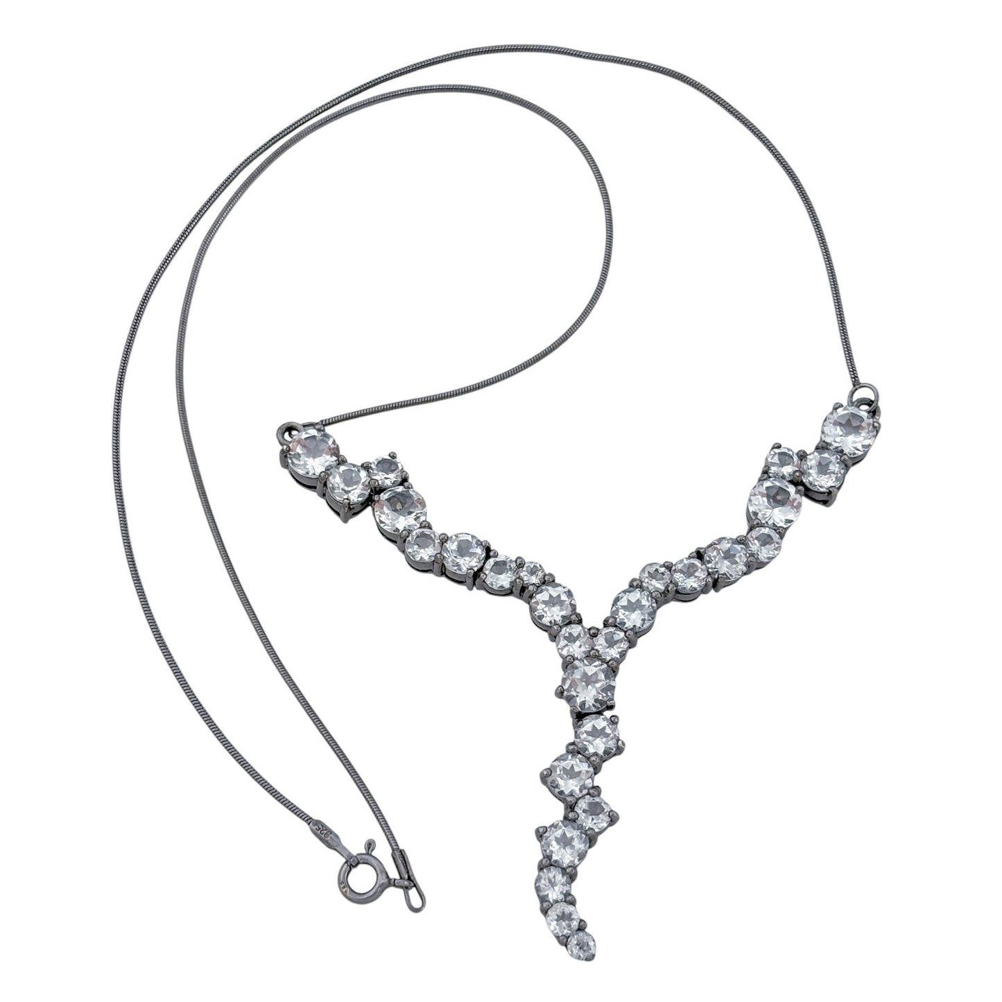 Vintage Sterling Silver 925 White Topaz Y Necklace 20"