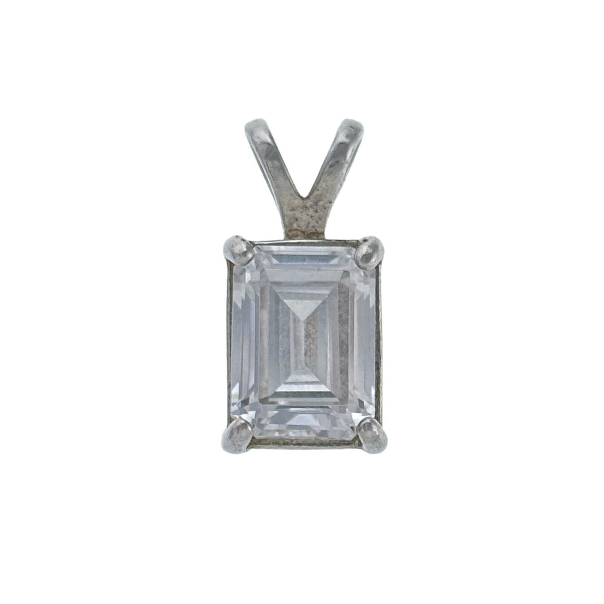 Vintage Sterling Silver 925 Emerald Cut Cubic Zirconia Pendant