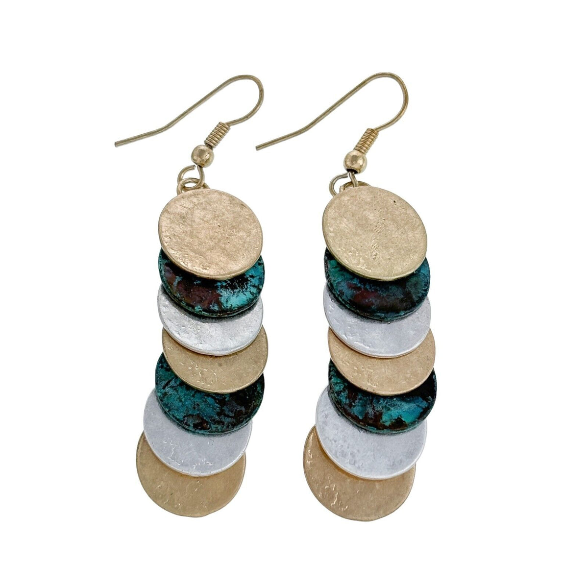 Vintage Gold-Tone Teal Multi-Disc Dangle Earrings