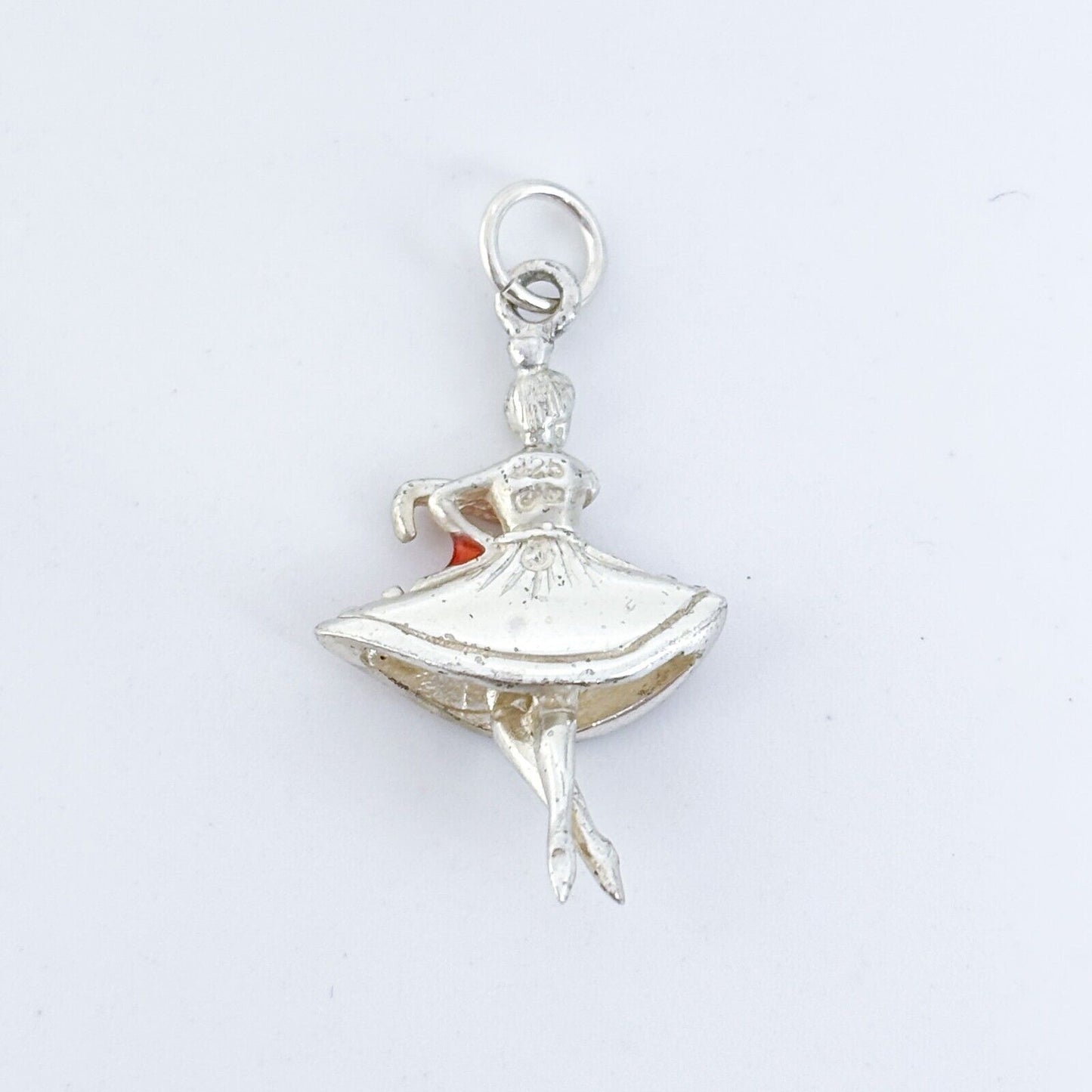 Vintage Sterling Silver 925 Pink Cubic Zirconia & Enamel Ballerina Pendant