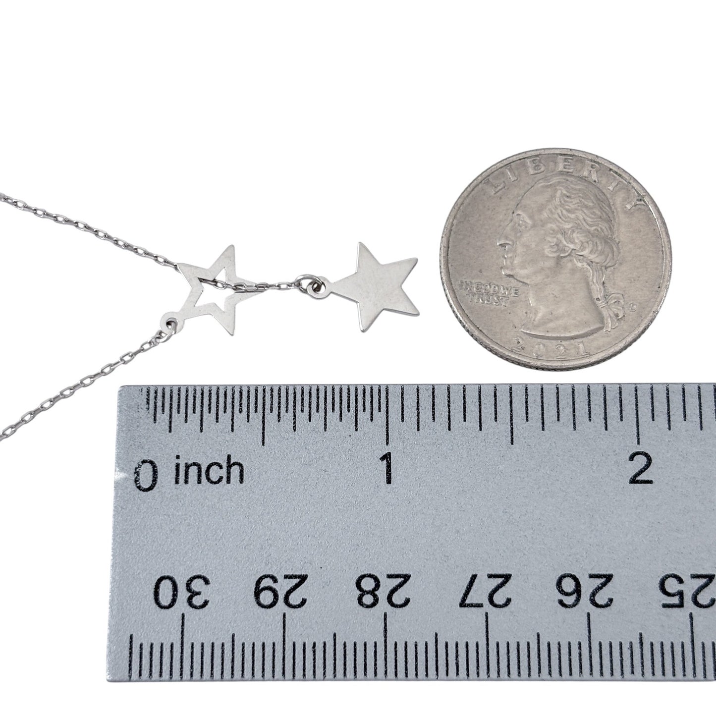 Vintage Sterling Silver 925 Double Star Pendant Necklace 14"-15.5"