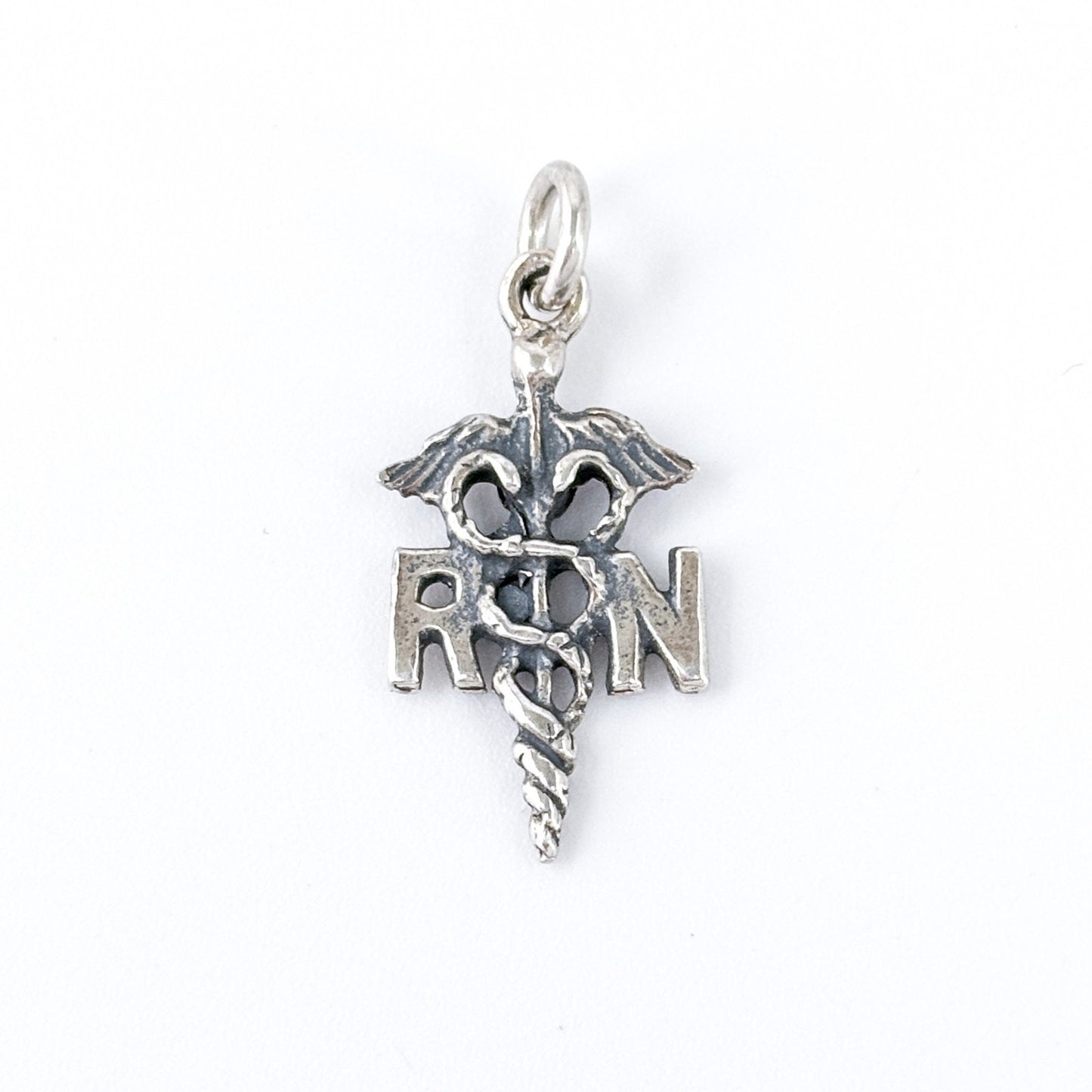 Vintage Sterling Silver 925 RN Caduceus Nurse Charm Pendant