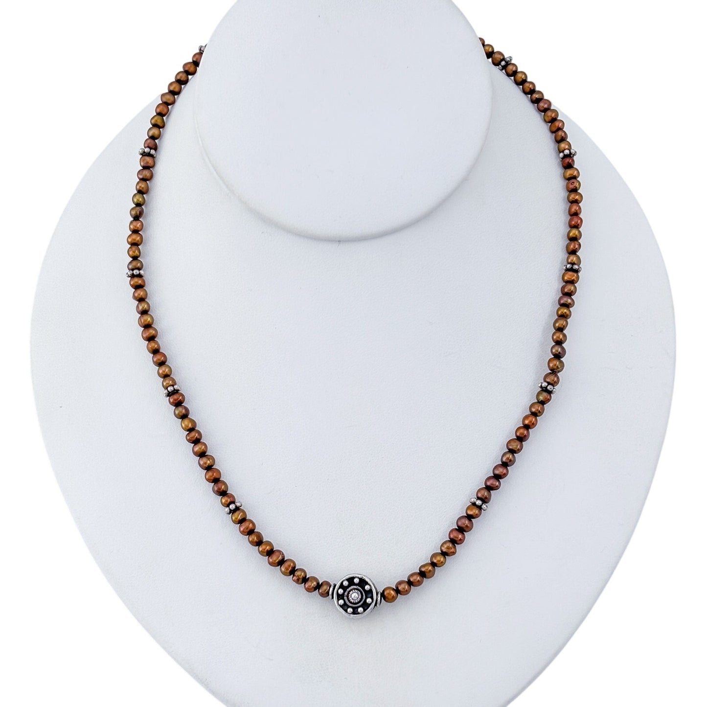 Vintage Sterling Silver 925 Brown Pearl Necklace 18"