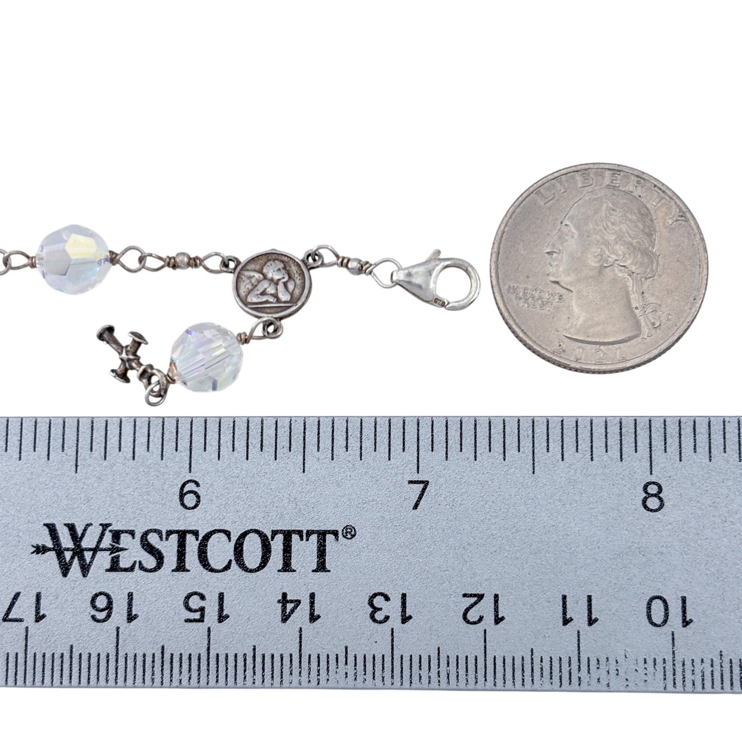 Vintage Sterling Silver 925 Aurora Borealis AB Rosary Bracelet 7.25"