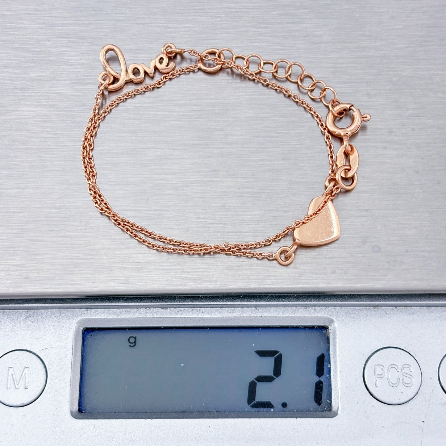 Vintage Rose Gold-Tone Sterling Silver 925 Love Heart Charm Anklet 9"-10"