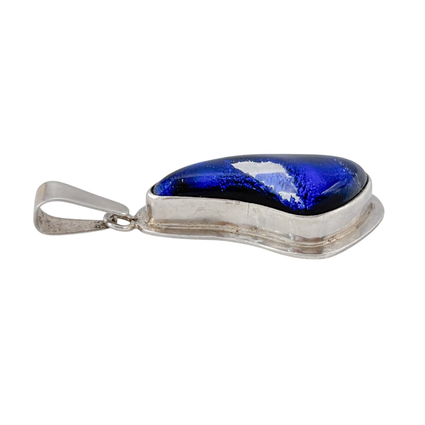 Vintage Sterling Silver 925 Blue Dichroic Glass Pendant