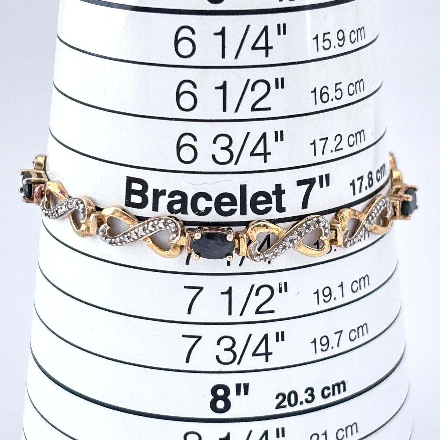 Vintage Gold-Tone Sterling Silver 925 Sapphire Diamond Infinity Bracelet 7"