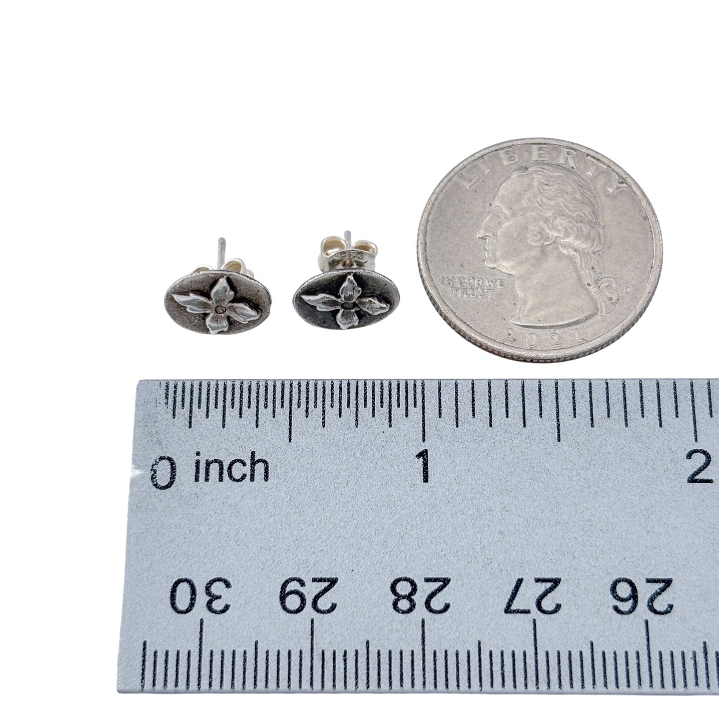 Vintage Sterling Silver 925 Floral Oval Stud Earrings