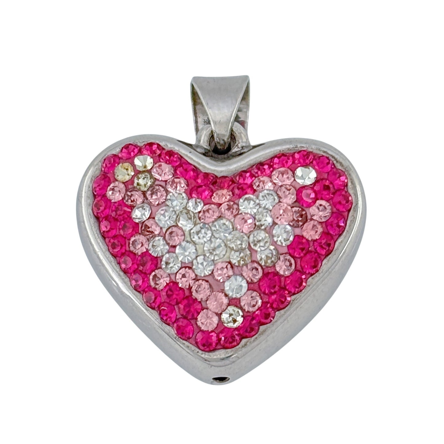 Vintage Sterling Silver 925 Pink Crystal Heart Pendant