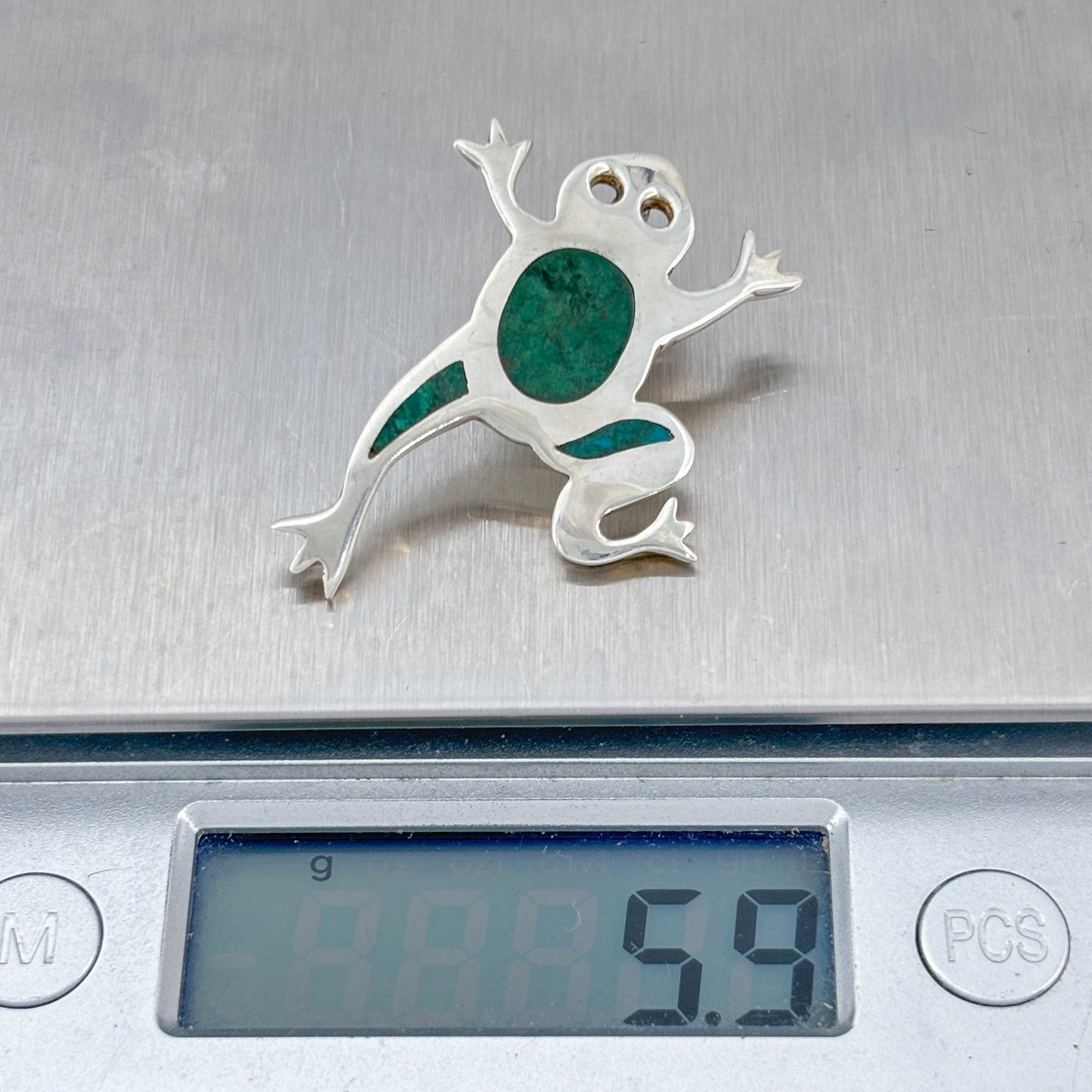Vintage Sterling Silver 925 Turquoise Frog Pendant