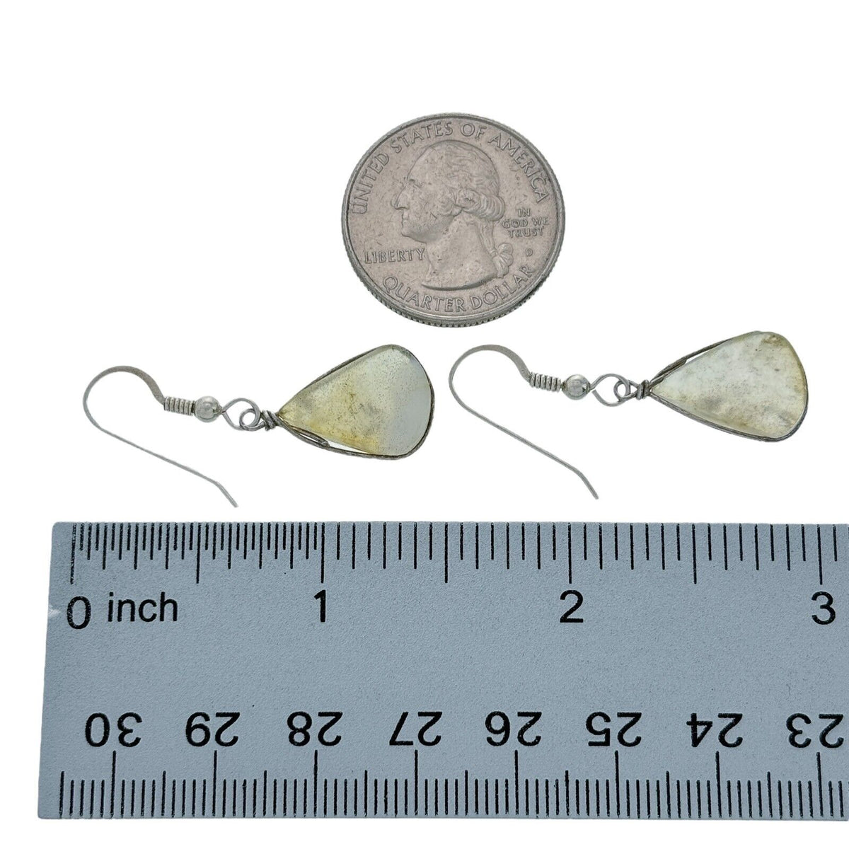 Vintage Silver-Tone Wire Wrap Glass Dangle Earrings
