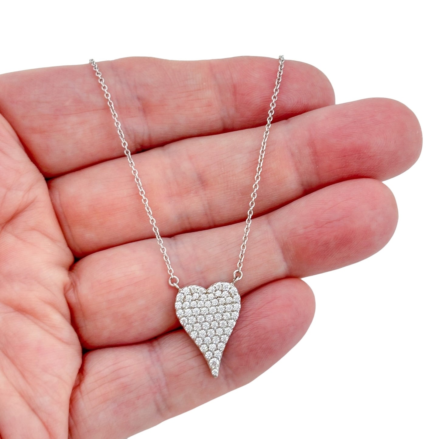 Vintage Sterling Silver 925 Cubic Zirconia Heart Necklace 16"-20"