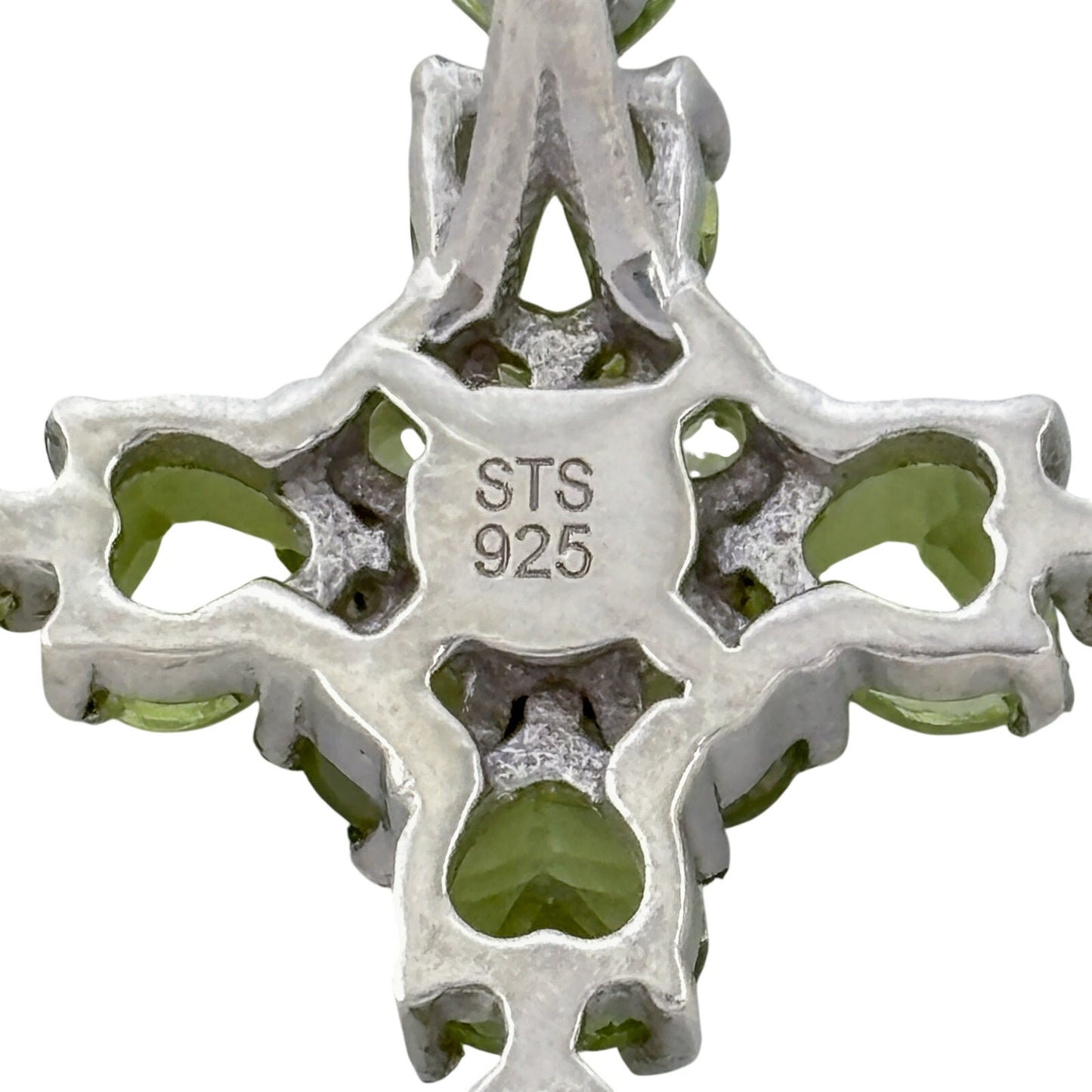 Vintage Sterling Silver 925 Heart Peridot Cross Pendant