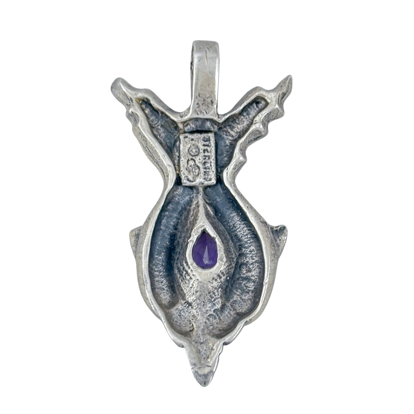 Vintage Sterling Silver 925 Amethyst Twin Dolphin Pendant