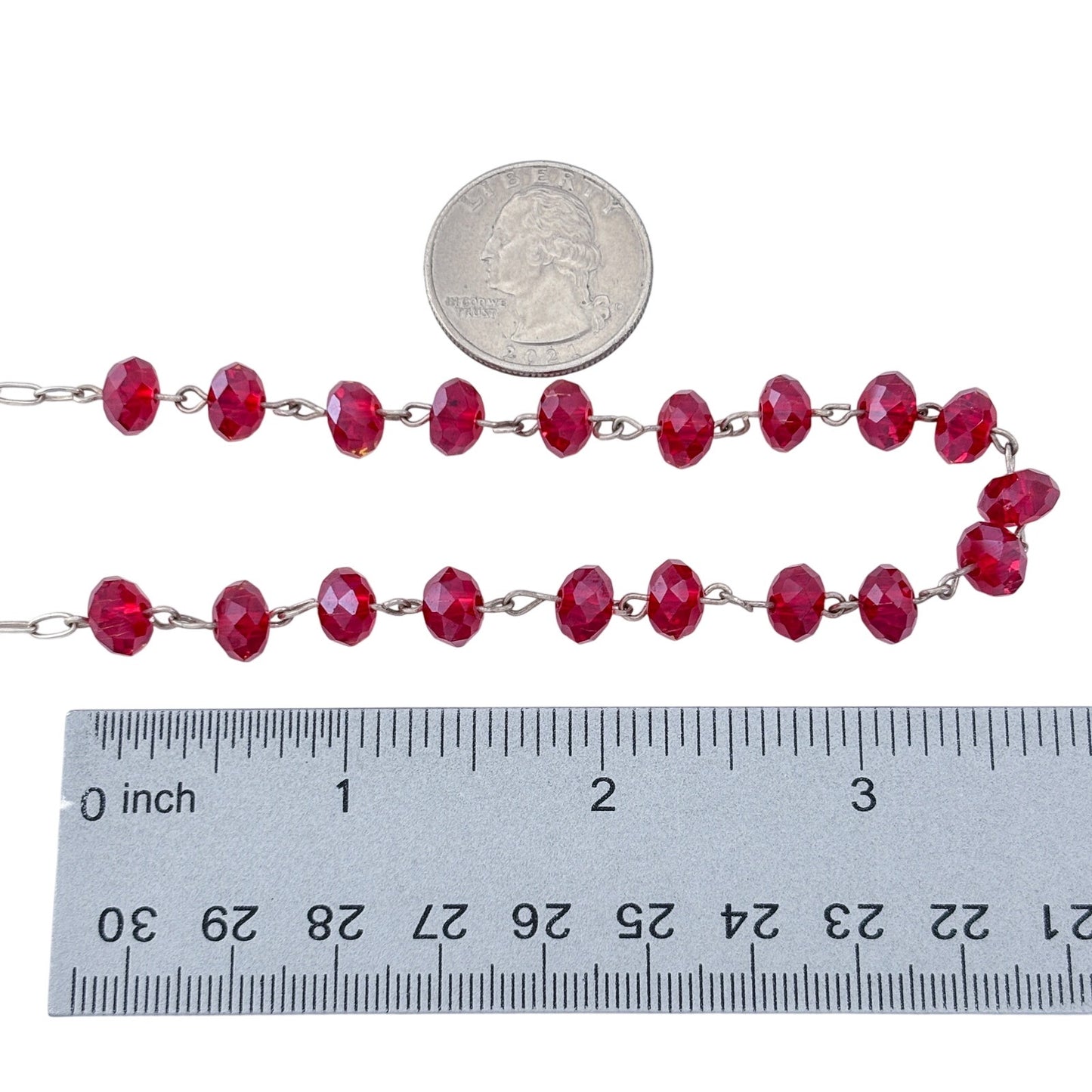 Vintage Sterling Silver 925 Red Glass Bead Necklace 19"
