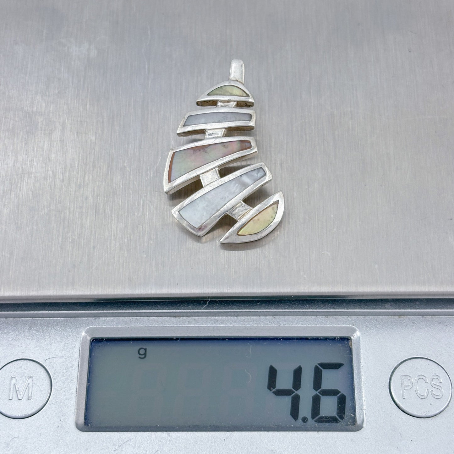 Vintage Sterling Silver 925 Mother of Pearl Abstract Pendant