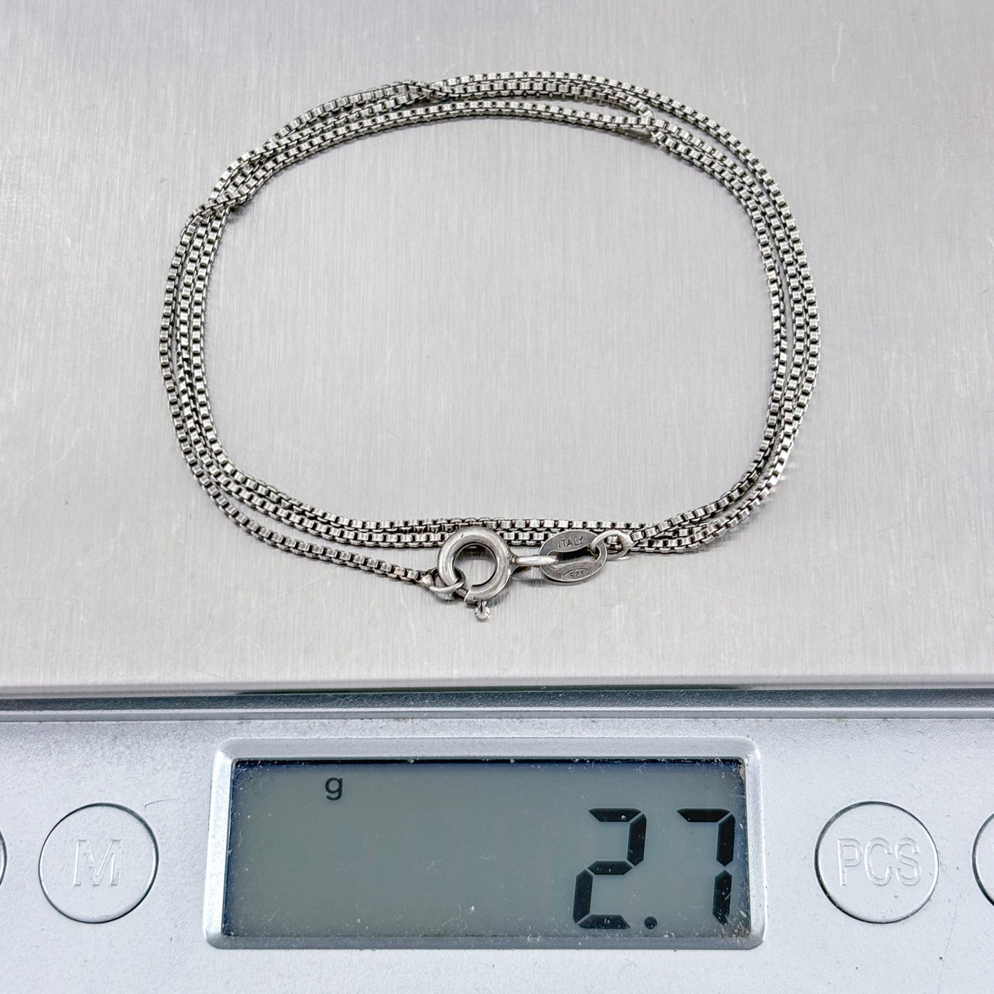 Vintage Italian Sterling Silver 925 Box Chain Necklace 18"
