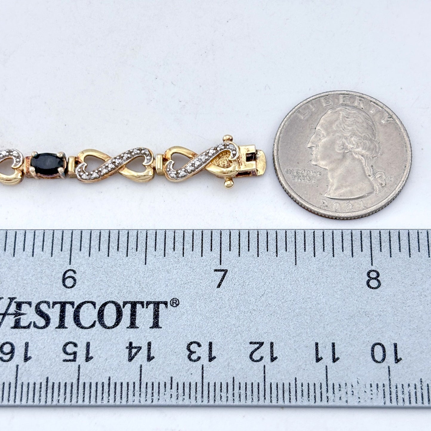 Vintage Gold-Tone Sterling Silver 925 Sapphire Diamond Infinity Bracelet 7"
