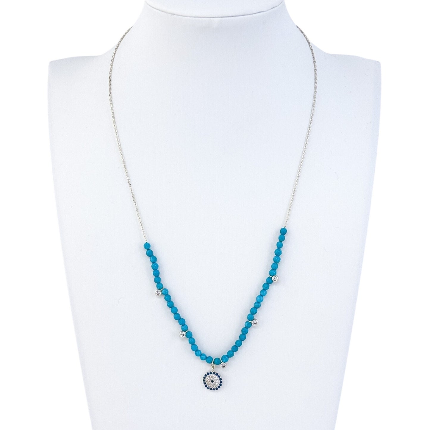 Vintage Sterling Silver Turquoise Iolite Cubic Zirconia Pendant Necklace 16"-18"