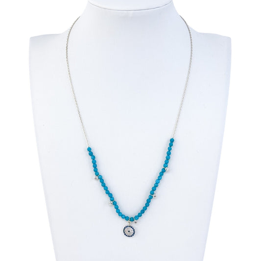 Vintage Sterling Silver Turquoise Iolite Cubic Zirconia Pendant Necklace 16"-18"