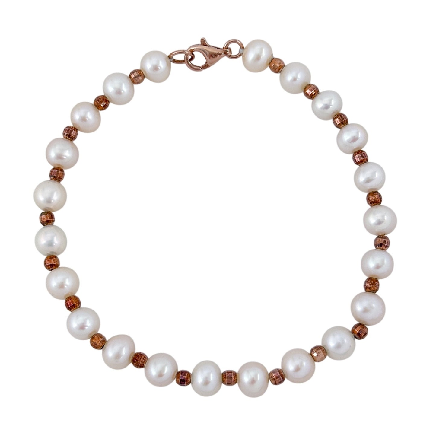 Vintage Rose Gold-Tone Sterling Silver 925 Pearl Bracelet 7.5"