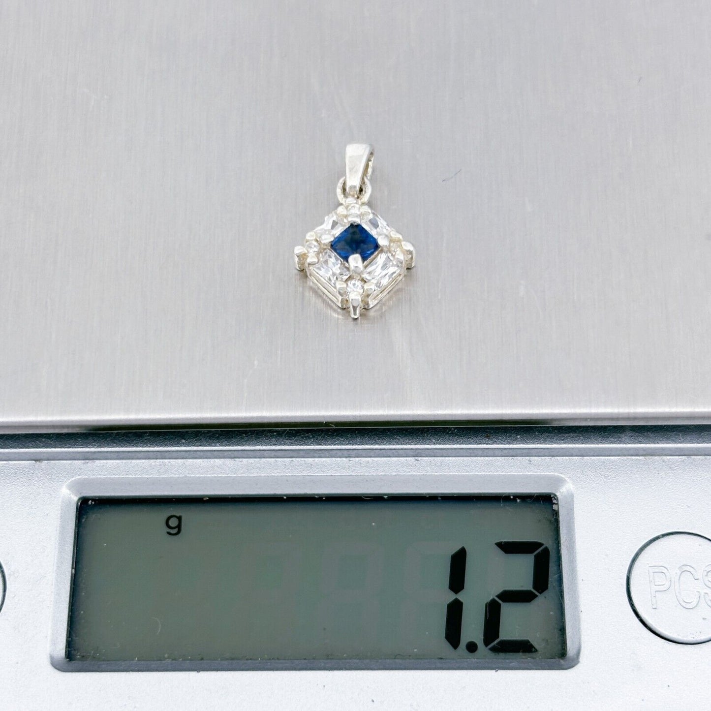 Vintage Sterling Silver 925 Square Blue Cubic Zirconia Pendant